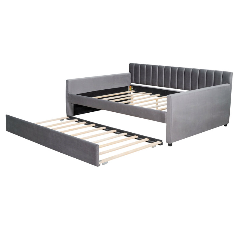 Dijuan Daybed,Upholstered Platform Bed with Trundle bed, Gray