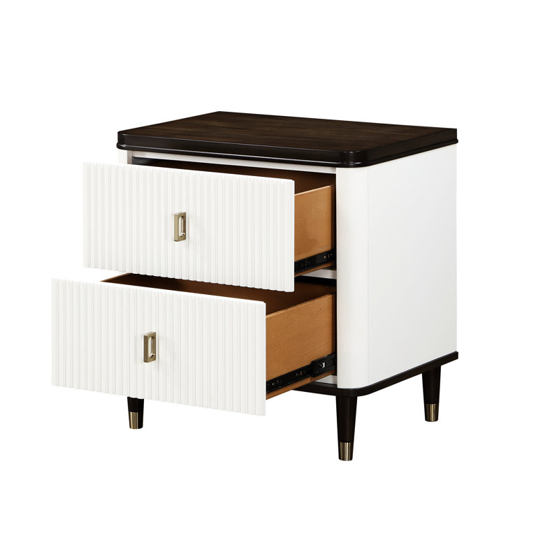 Élégante table de chevet avec - blanc et noyer, décor de chambre à coucher moderne, table de chevet noyer, intérieur spacieux pour les articles de chevet