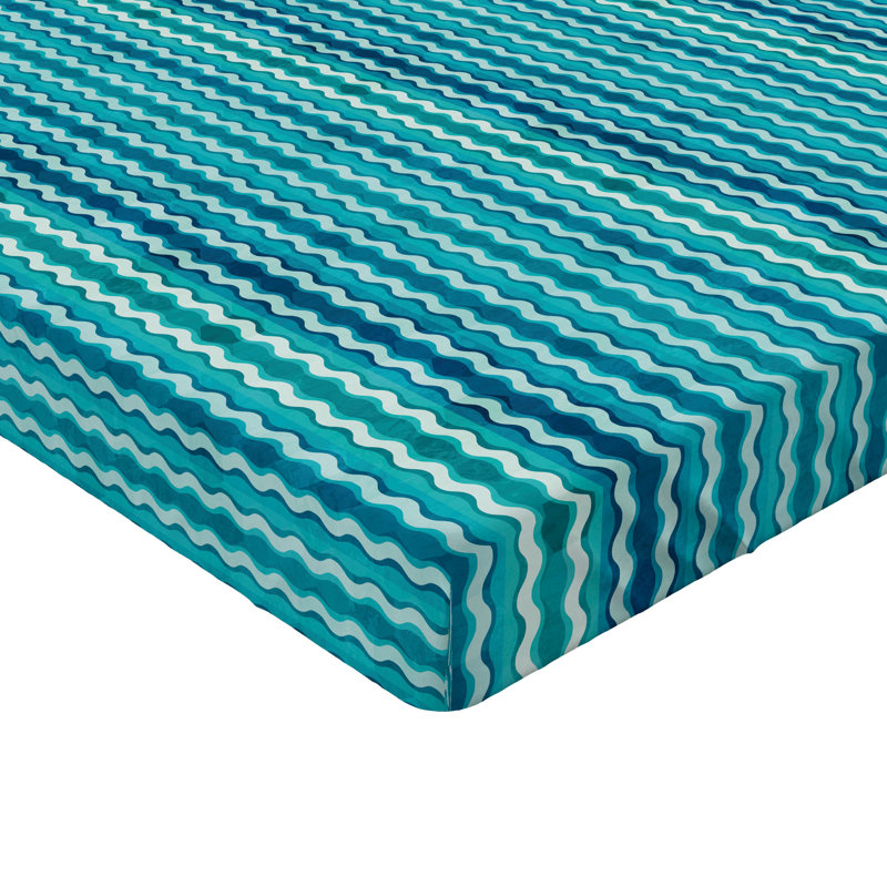 Ensemble de 2 draps-housses Ambesonne, Drap-housse très grand californien, Aqua Blue Turquoise Chevron / Zig Zag