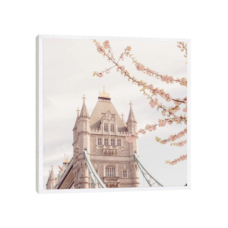 London Tower Bridge In Spring - Print on Canvas, 45.72cm H x 45.72cm W x 3.81cm D, White Framed