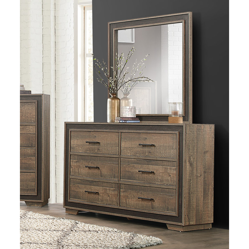 Commode à 6 tiroirs rustique en bois d'ébène foncé avec finition moderne acajou et planches de bois 61 pièces x 16,50 po x 37,25 po
