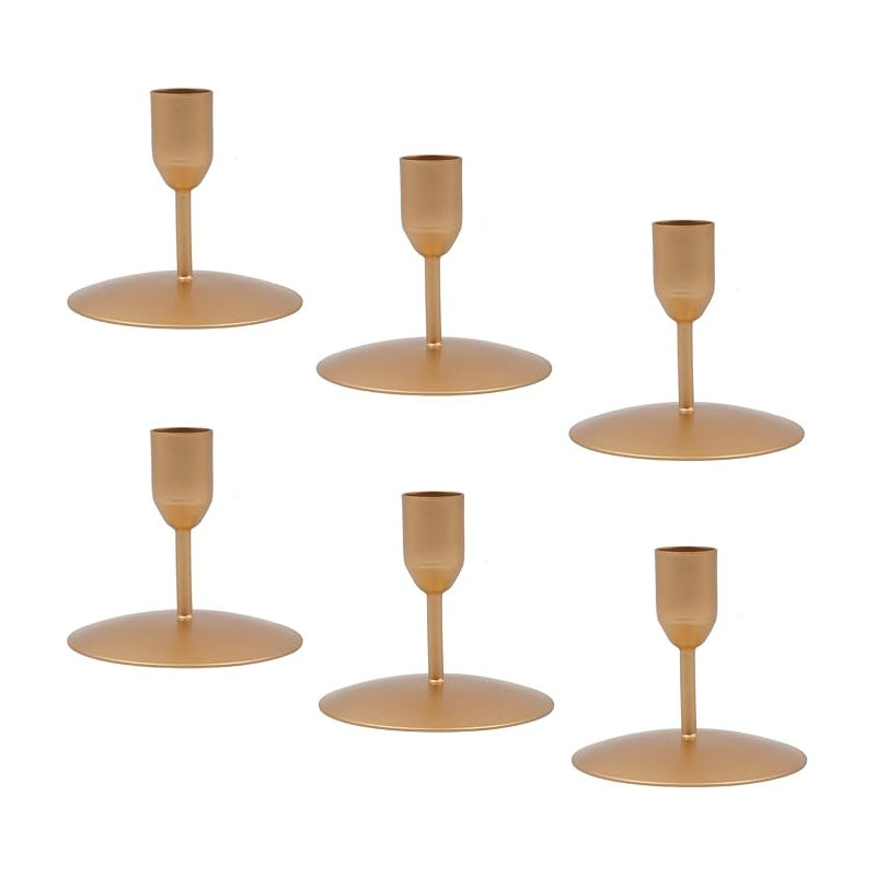 Hosley Gold Metal Taper Candle Holder Set of 6, 3 Inch High - Ideal Gift for Wedding, Party, and Special Occasion - Home Decor, Room Decor, Bedroom Decor, Aromatherapy