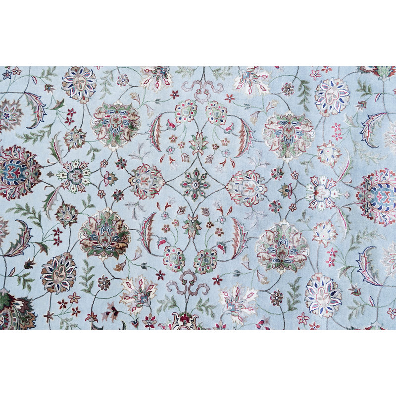 Tapis ivoire et bleu clair noué à la main de haute qualité, Rectangle 6 pi x 9 pi