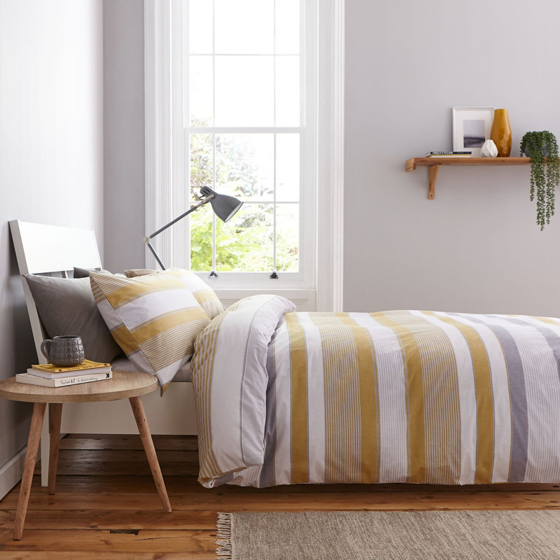 Newquay Stripe Duvet Cover Set, King Duvet Cover, Ochre