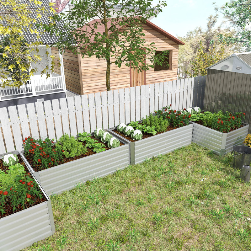 Lit de jardin surélevé en métal, H 24 po x l 72 po x P 36 po, Argent argent
