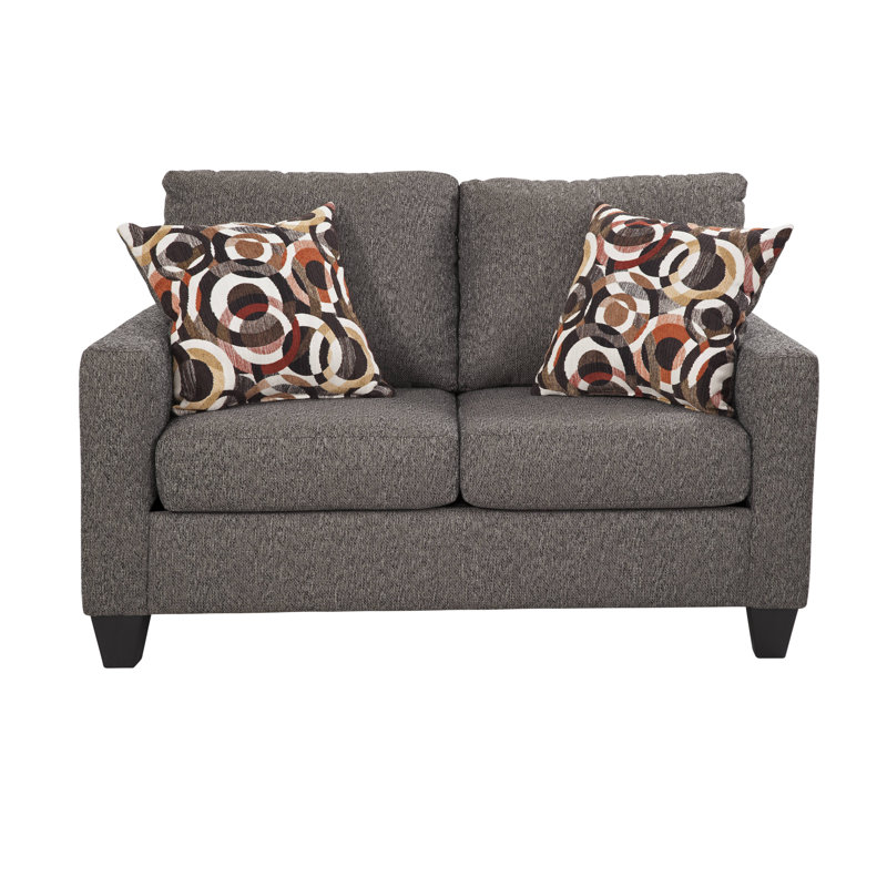 Charcoal Gray Track Arm Loveseat with Accent Pillows