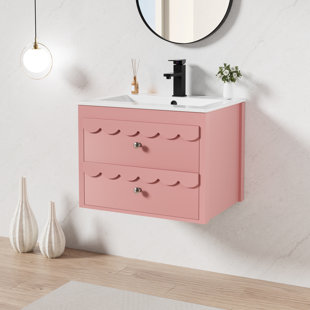 Gamlet 24" Wall Mounted Bathroom Vanity With Ceramic Sink Top, Faucet, Decorative Wavy Edge