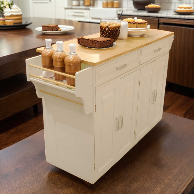 Chariot de cuisine avec plateau en bois massif Sikandar