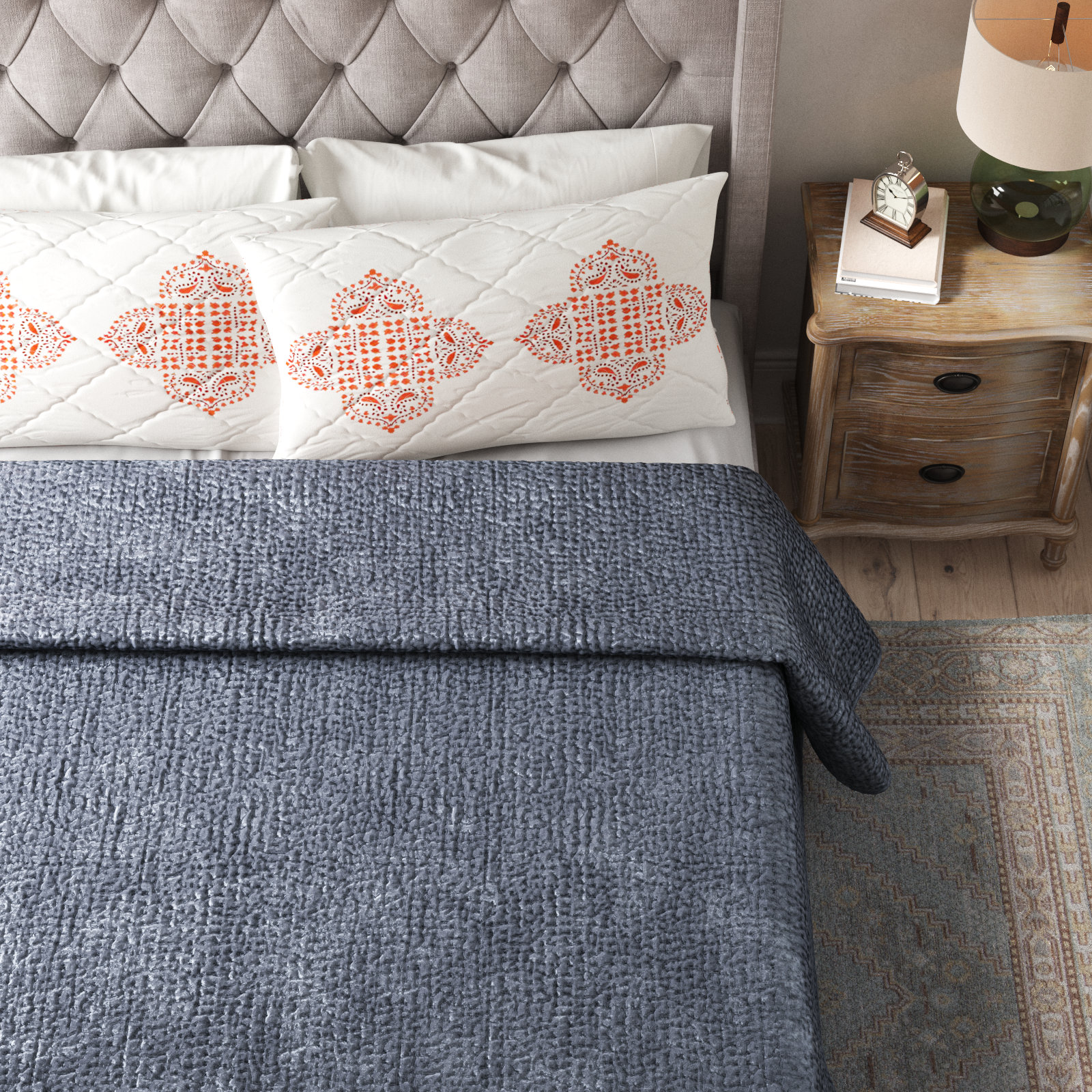 Velvet Quilt Set, Queen Quilt, Sea Fog Blue