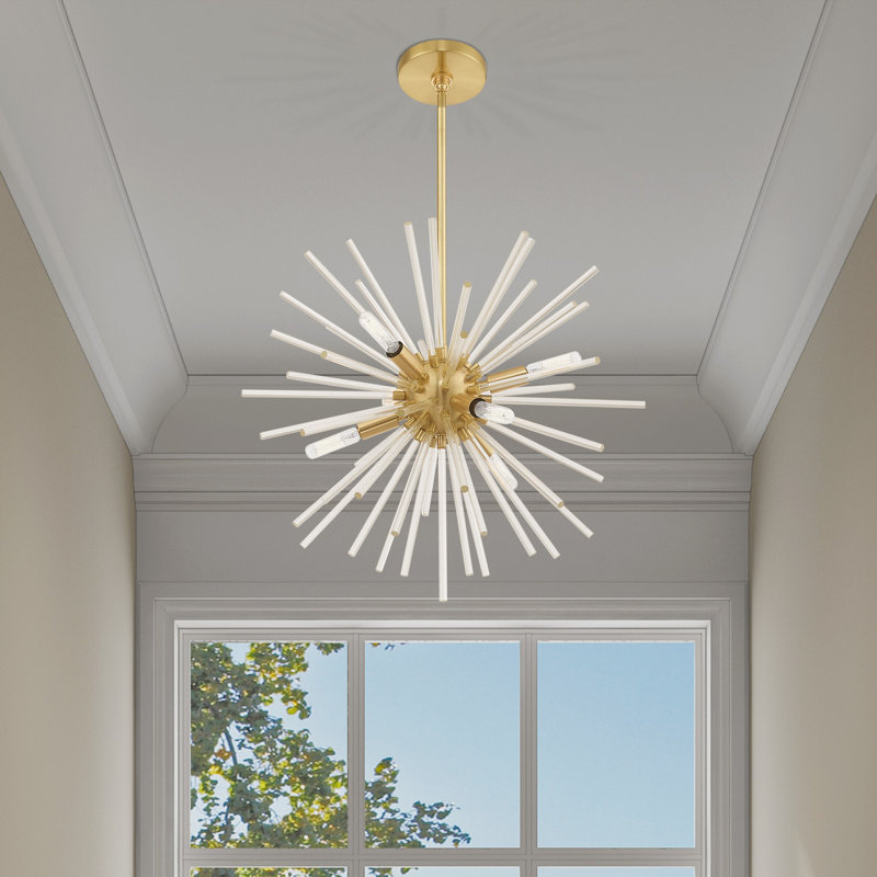 Lustre sphérique spoutnik à 8 lumières Ryzen, Laiton satiné, H 50,75 po x l 20 po x P 20 po