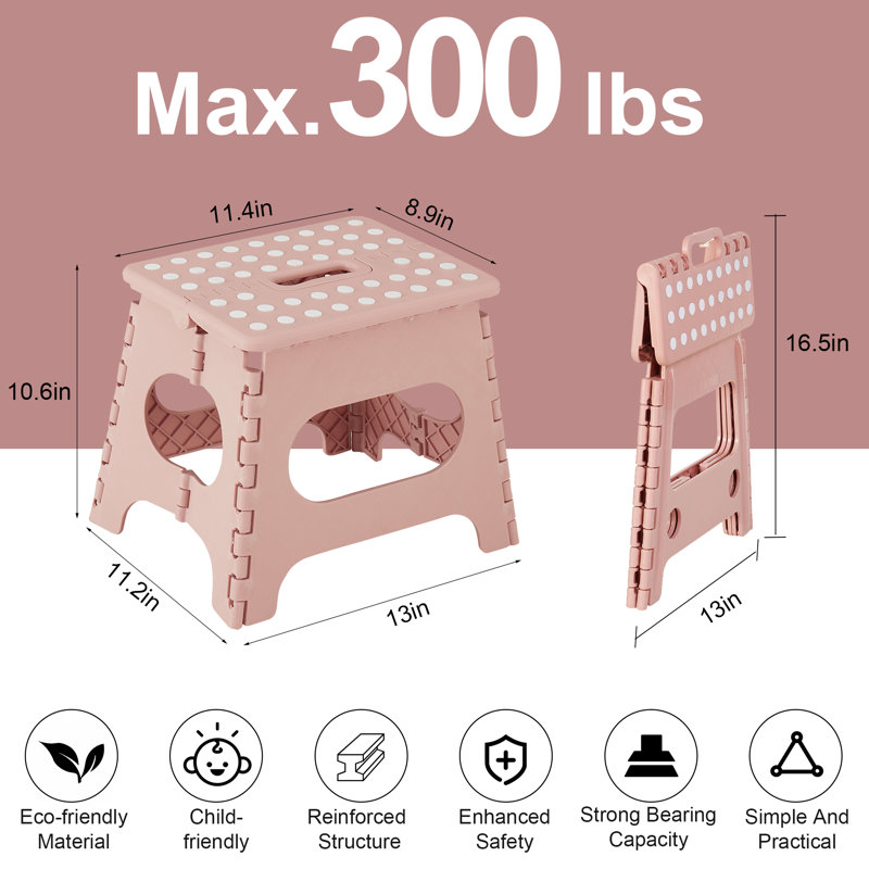 Letyton 10.6 Inch Lightweight Folding Step Stool, Plastic Foldable Step Stools Stepping Stool With Handle For Kids And Adults, 300 Lb Capacity