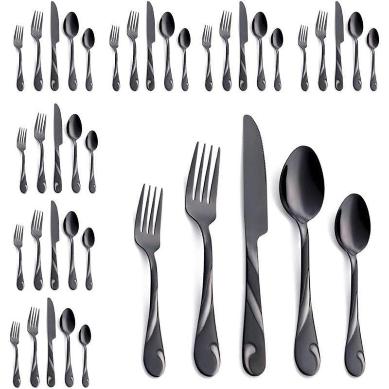 Black Silverware Set For 8