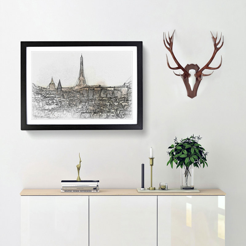 Misty Eiffel Tower in Paris France - Picture Frame Graphic Art Print, Black Framed, 48cm H x 65cm W x 2cm D