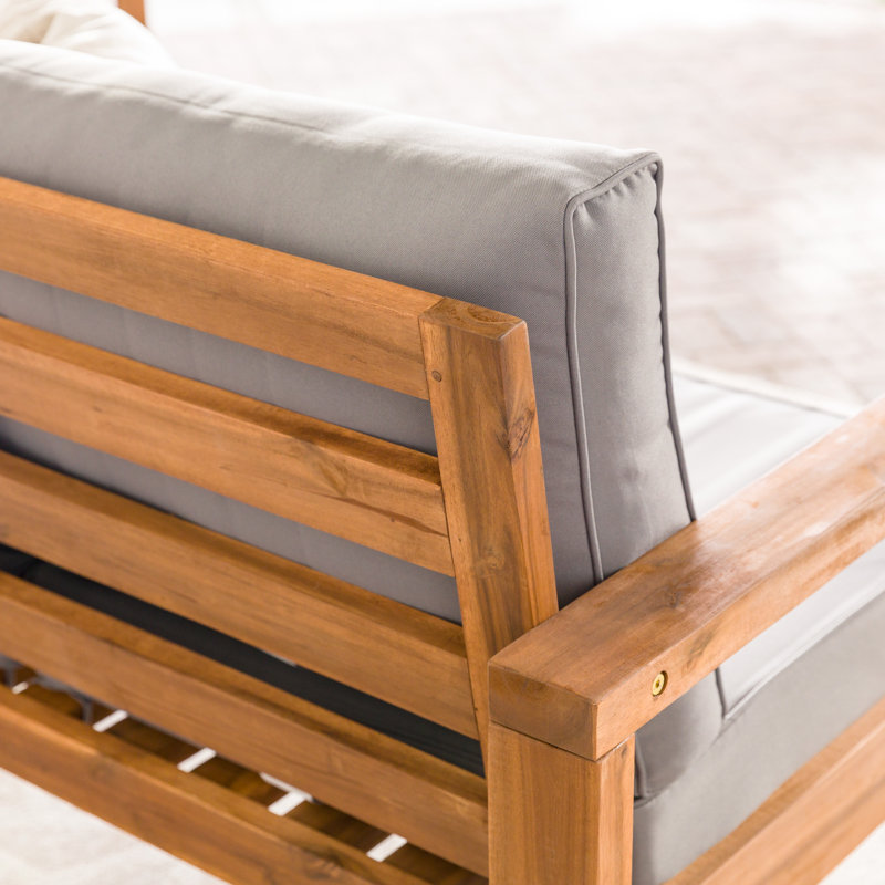 Acacia Wood Outdoor Loveseat with Cushions