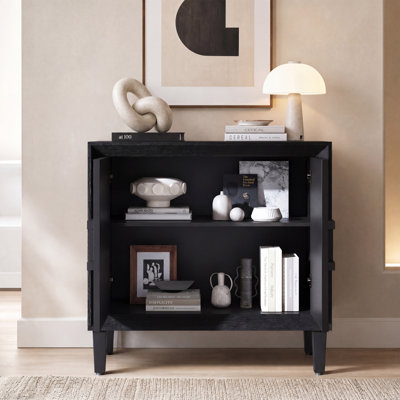 Armoire décorative 31,5 po Mid-Century avec portes Sunburst et tablettes réglables, noir
