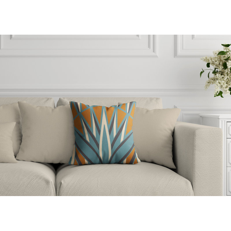 Housse et insert de coussin d'extérieur carré Bloom Tribal, L 17 po x H 17 po, Orange/bleu