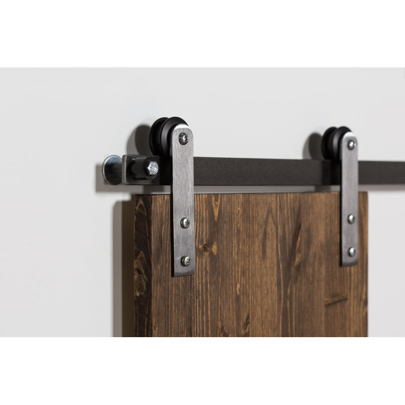 Steel Double Door Barn Door Hardware Kit Mini Single, Brushed Nickel, 96 in.