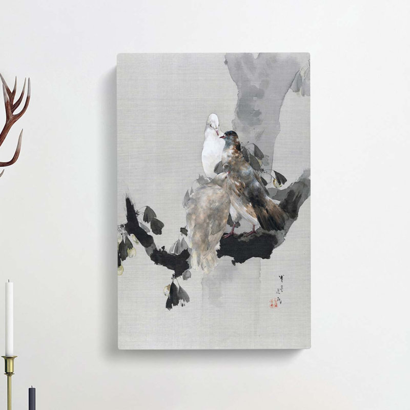 Pigeons In A Tree by Watanabe Seitei - Wrapped Canvas Painting, 50cm H x 35cm W x 3cm D