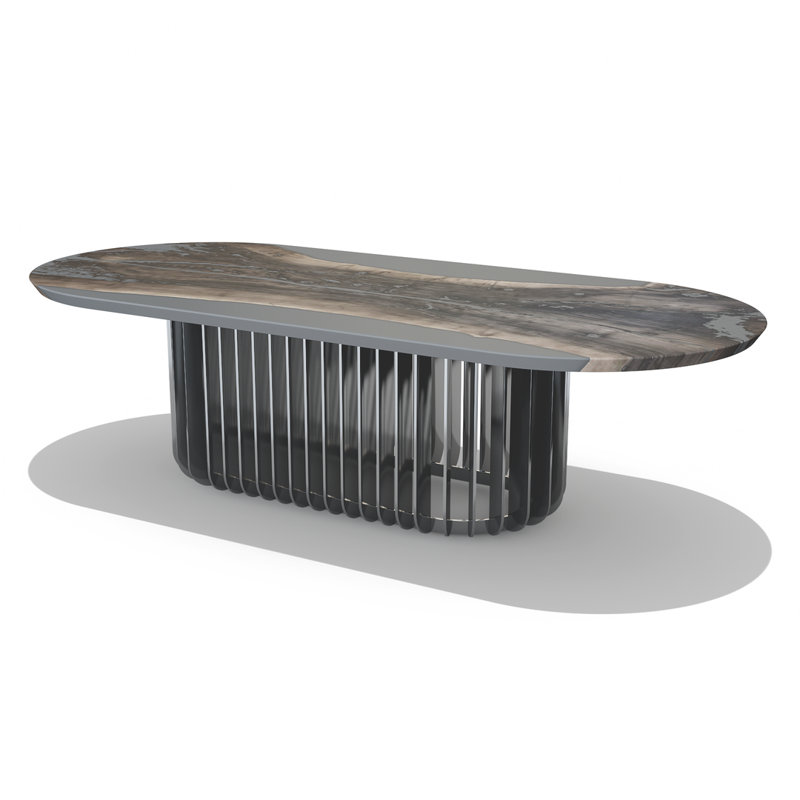 Walnut Metal Base Dining Table, Aerospace Orange, H75 x L275 x W122cm