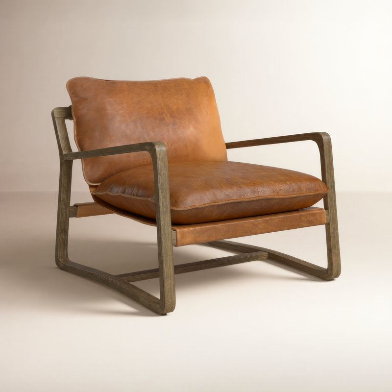 Fauteuil Goldberg, Cuir fleur Raleigh, Lamont naturel