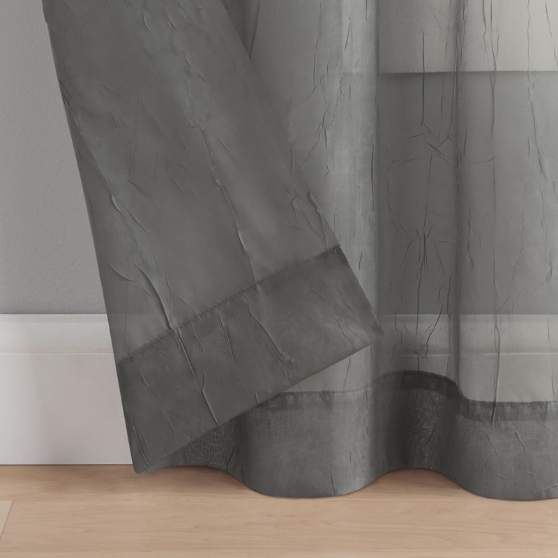 Emina Crushed Sheer Voile Rod Pocket Curtain Panel, 52" W x 95" L, Gray