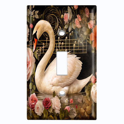 Couvercle de plaque d'interrupteur en métal; Bascule à 1 taille US standard - cygne majestueux