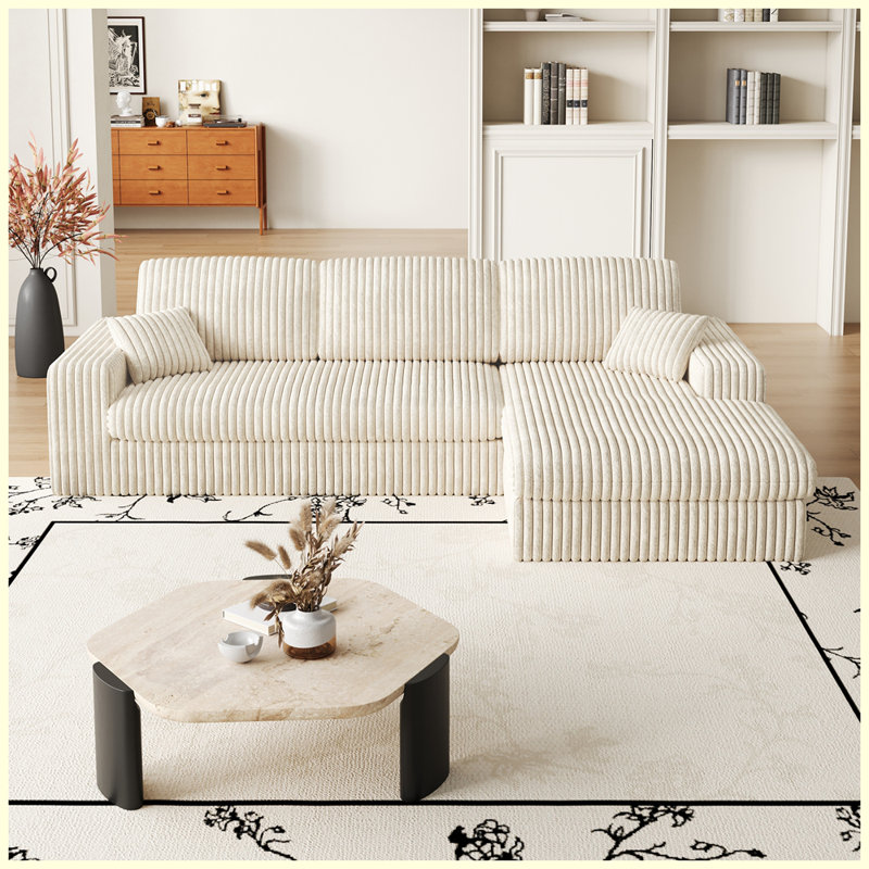 Canapé moderne modulaire 2-en-1 avec trois coussins et deux coussins décoratifs, Beige