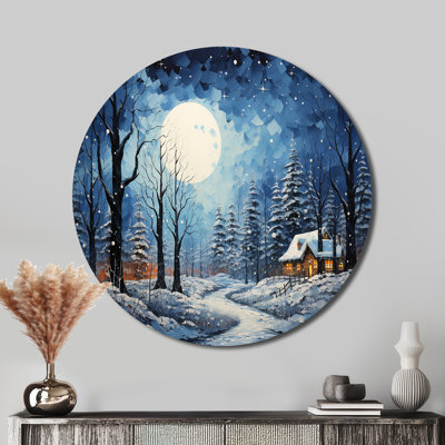 Christmas Winter Cottage Scenery III - Paysages, art rond en métal