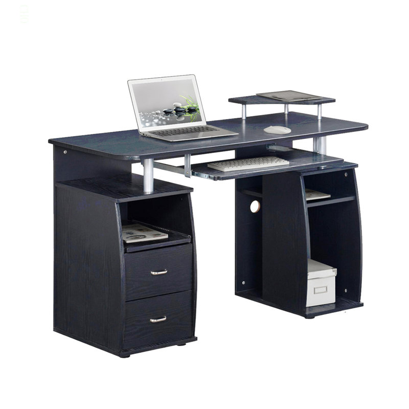 Bureau d'ordinateur complet avec rangement, Noir