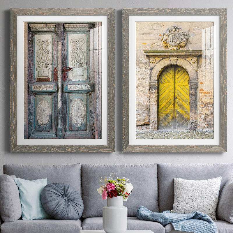Porte baltique - ensemble de 2 reproductions d'art, H 44 po x l 31 po x P 1 po, Cadre en papier gris, Blanc