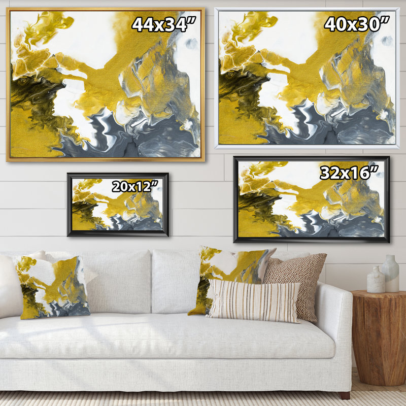 Vert et gris univers de marbre - peinture sur toile, H 16 po x l 32 po, Cadre flottant blanc