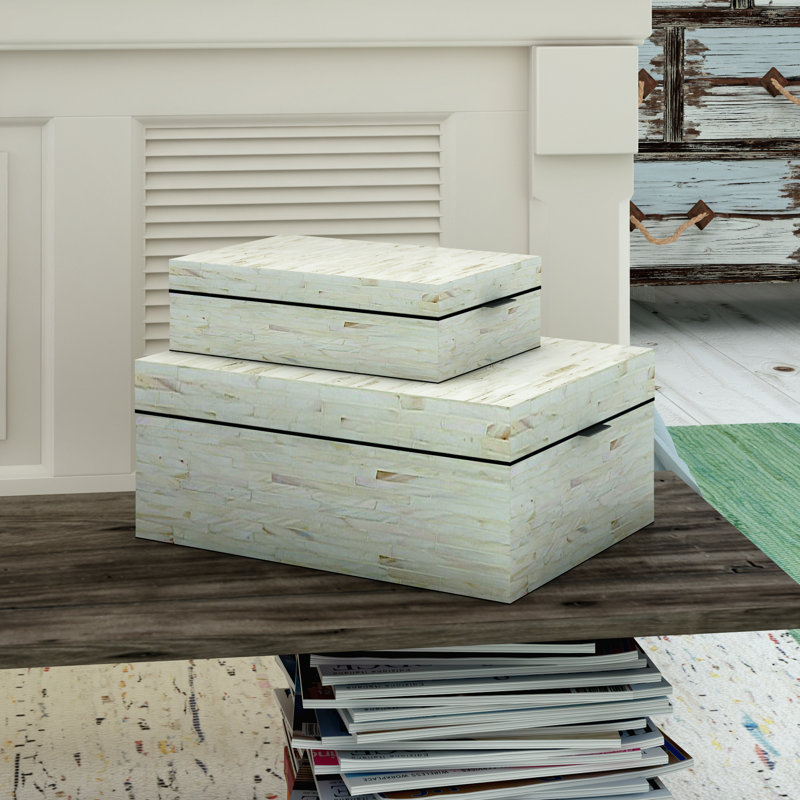 Stained White Handmade Wood Lidded Decorative Box Set
