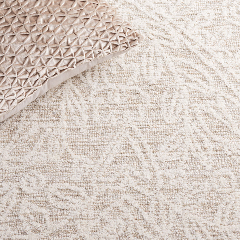 Bathelda Hand Tufted Wool/Cotton with Cotton Backing Floral Rug in Beige/Ivory, Rectangle 5' x 8'