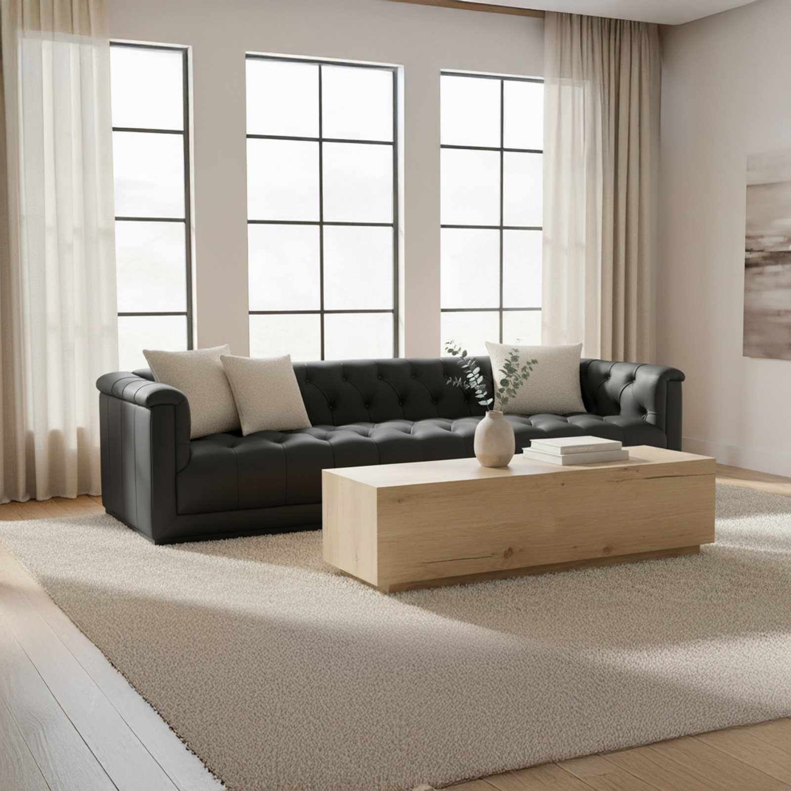 Joelle 84" Genuine Leather Tufted Sofa, Deep Brown