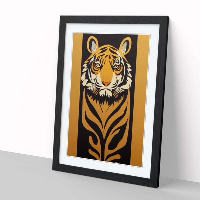 FRM-V0523-2520X Tiger Scroll Art Vol.2 - Single Picture Frame Print, 64cm H x 46cm W x 2cm D, Black