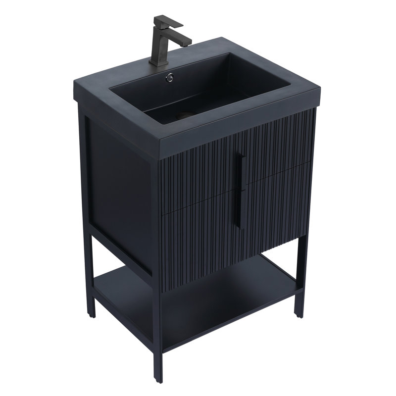 Meuble-lavabo moderne avec plateau en gel acrylique noir Serenity, 24", Noir, Noir
