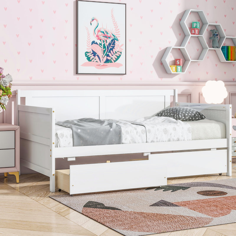Twin Size Pine Wood Daybed With Two Storage Drawers (Daybed), White