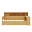 Lit de jour simple en bois avec tablettes de rangement intégrées, une conception polyvalente avec deux tiroirs et un bureau d'étude attaché-380743553