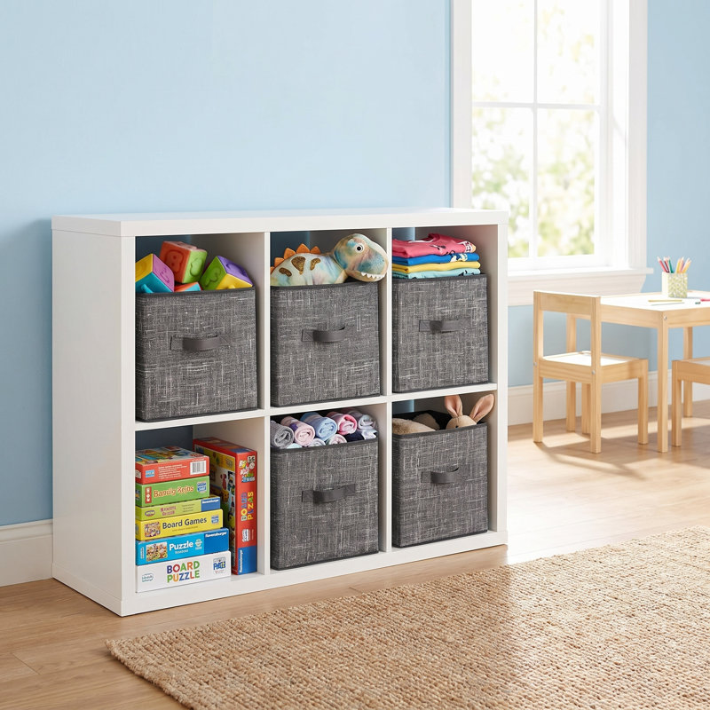 Cubes de rangement - Ensemble de 6 bacs en tissu non tissé de 11 pouces avec poignées doubles, organisateurs de placard pliables pour tablettes et vêtements, noir classique