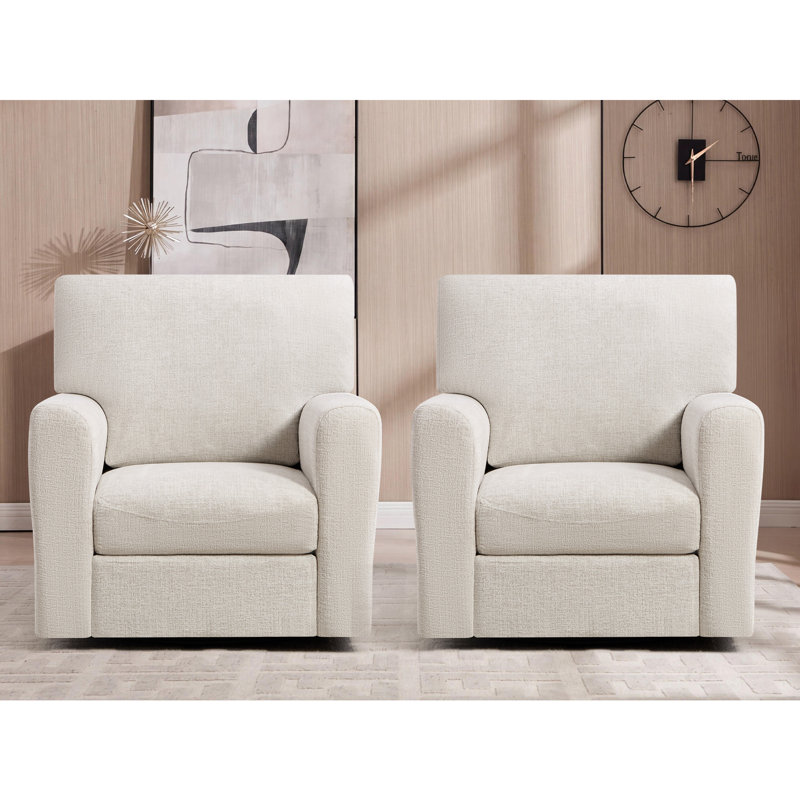 Ensemble de 2 fauteuils pivotants 34 po avec dossier rembourré en chenille, Beige, 2