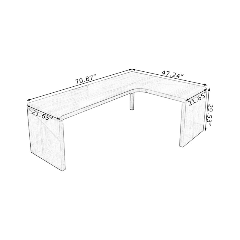 Bureau d'écriture en L en noyer massif, Gauche, H 29,53 po x l 70,87 po x P 47,24 po