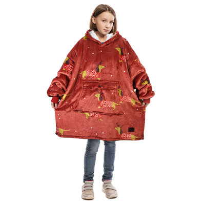Catalonia Blanket Hoodie for Kids, Oversized Wearable Fleece Sweatshirt Pullover for Teens Youth