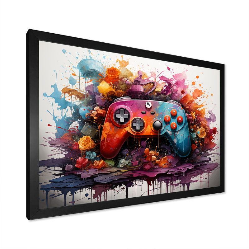 Impression sur toile de jeux vidéo abstraits Neon, Cadre d'angle fermé noir, H 12 po x l 20 po x P 1 po