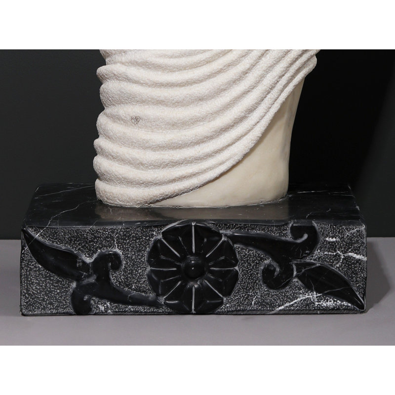 32" Hand-Carved White Marble "Woman’s Banner of Freedom" Statue – Modern Abstract Female Figure on Granite Base