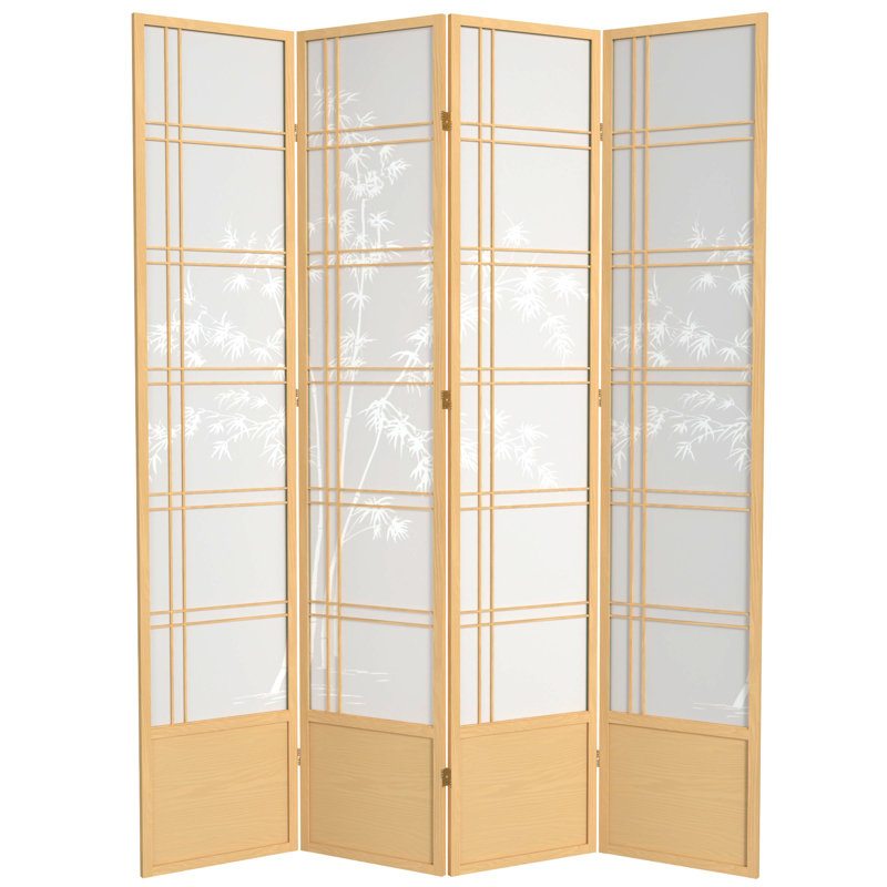 Cloison pliante Keitez, 4 panneaux, Naturel