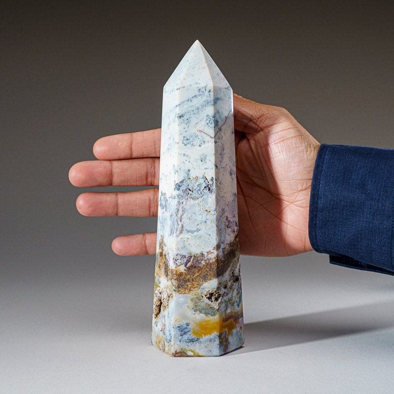 Polished Ocean Jasper Point from Madagascar in Blue/White/Bronze