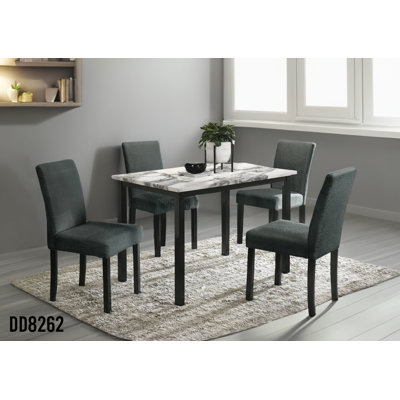 5 Pcs Dining Set Faux Marble Top Table + 4 Charcoal Chairs Fabric -  Lark Manor™, 58B016A79D9645F799ECBEFEC03D5B8C