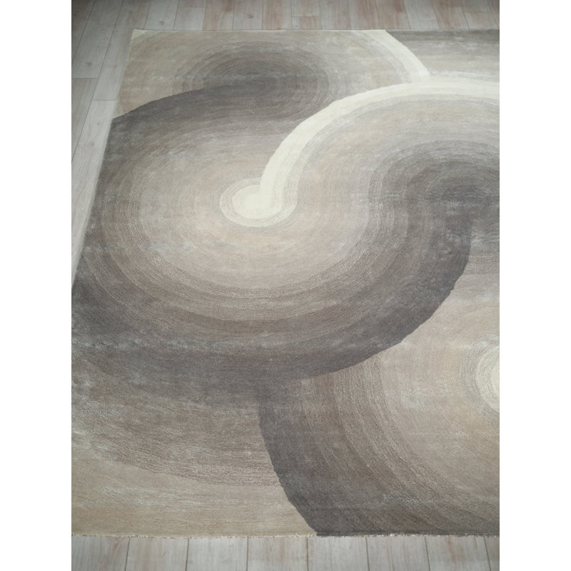 Mitomo Handmade Wool/Bamboo Silk Area Rug, Rectangle 8' x 10', Charcoal/Ivory