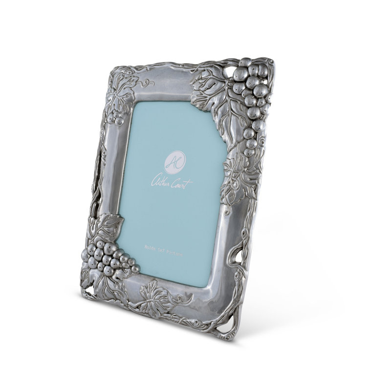 Classic Silver Aluminum Tabletop Picture Frame with Grape Design