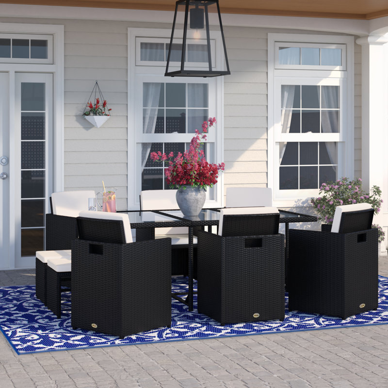 Valeria 10 - Person Patio Dining Set with Rectangular Table , Cushions Included